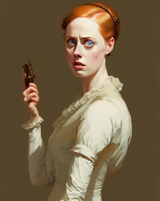 Prompt: hyper - realistic portrait of deborah ann woll as a jane austen character by atey ghailan, by greg rutkowski, by greg tocchini, by james gilleard, by joe fenton, by kaethe butcher, dynamic lighting, gradient light yellow, brown, blonde cream and white color scheme, grunge aesthetic