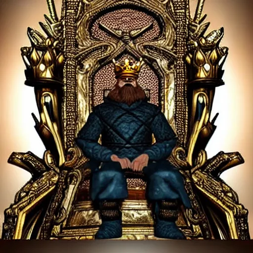 Prompt: giant king sitting in his throne room. ultra realistic. highly detailed.