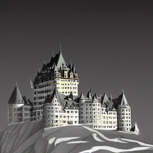 Prompt: Chateau Frontenac, devianart, lineart