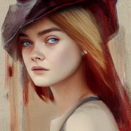 Image similar to professional painting of Elle Fanning in Santorini in the style of Craig Mullins, head and shoulders portrait, symmetrical facial features, smooth, sharp focus, illustration, intricate, stormy weather, extremely detailed masterpiece,