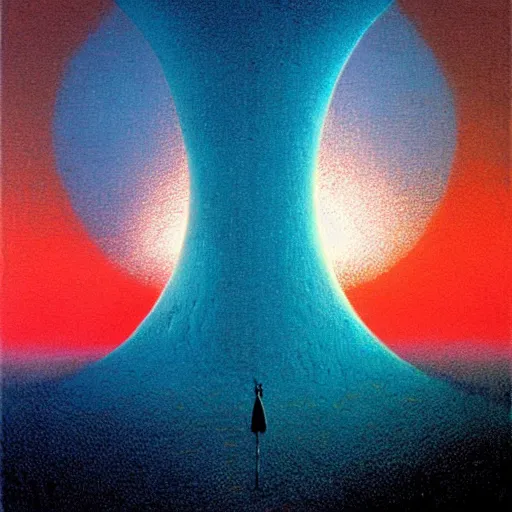 Image similar to the moon on fire by lisa frank inspired by zdzislaw beksinski