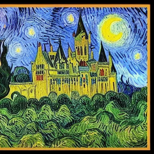 Image similar to beautiful gothic castle landscape in the style of Vincent Van gogh