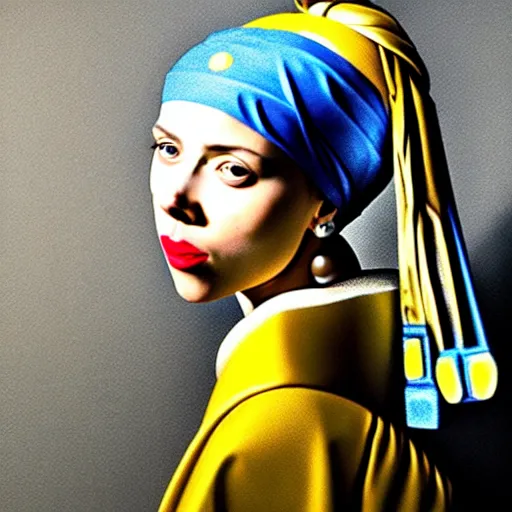 Image similar to Scarlett Johansson with a pearl earring by Johannes Vermeer, photography, photo