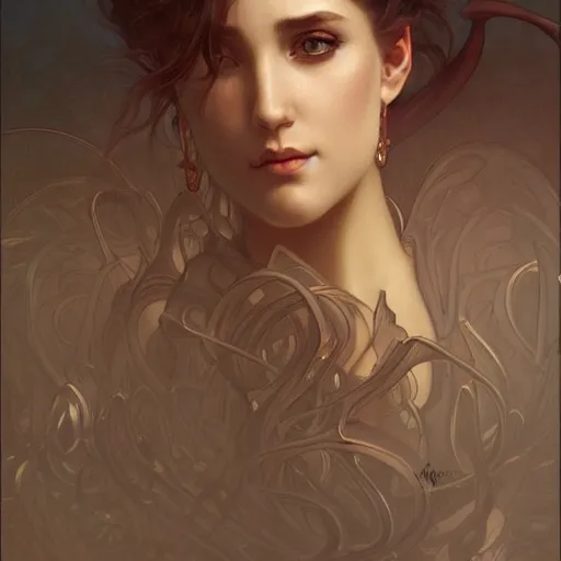 Image similar to portrait of a demon, intricate, elegant, highly detailed, digital painting, artstation, concept art, smooth, sharp focus, illustration, art by artgerm and greg rutkowski and alphonse mucha and william - adolphe bouguereau