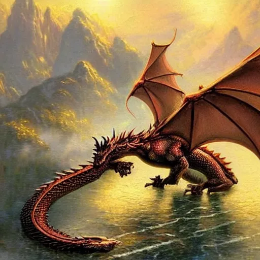 Prompt: dragon by Thomas Kinkade