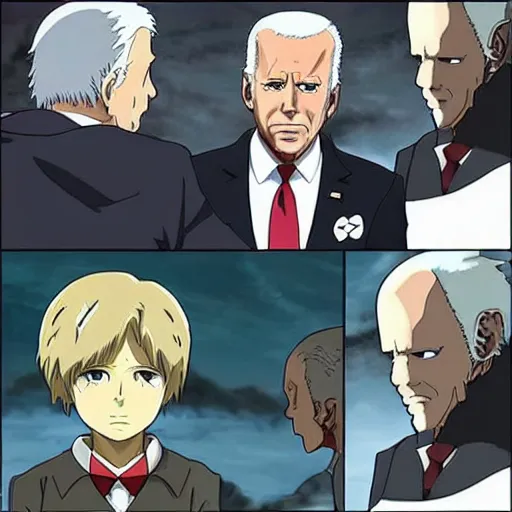Prompt: Joe Biden in Attack on Titan anime