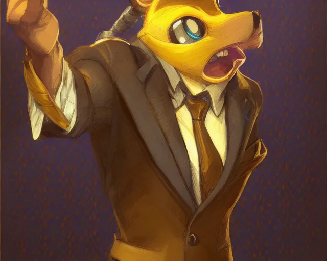 Image similar to sonic the hedgehog, mustard yellow dress shirt and necktie, focus, d & d, intricate, elegant, highly detailed, digital painting, artstation, concept art, matte, sharp focus, illustration, hearthstone, art by artgerm and greg rutkowski and alphonse mucha