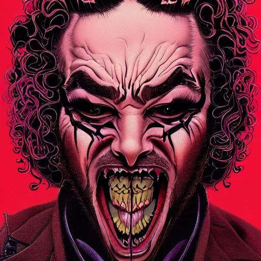 Image similar to portrait closeup of crazy post malone as vampire, symmetrical!!!!!!!!, by yoichi hatakenaka, masamune shirow, josan gonzales and dan mumford, ayami kojima, takato yamamoto, barclay shaw, karol bak, yukito kishiro