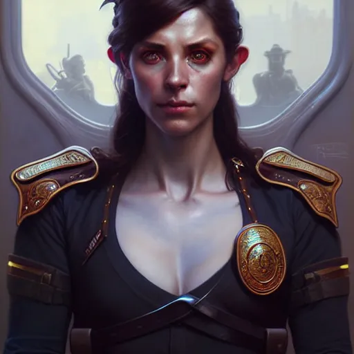 Prompt: portrait painting of a friendly tiefling police officer, ultra realistic, concept art, intricate details, eerie, highly detailed, photorealistic, octane render, 8 k, unreal engine. art by artgerm and greg rutkowski and magali villeneuve and alphonse mucha