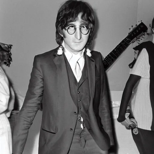 Image similar to john lennon in a lemon costume