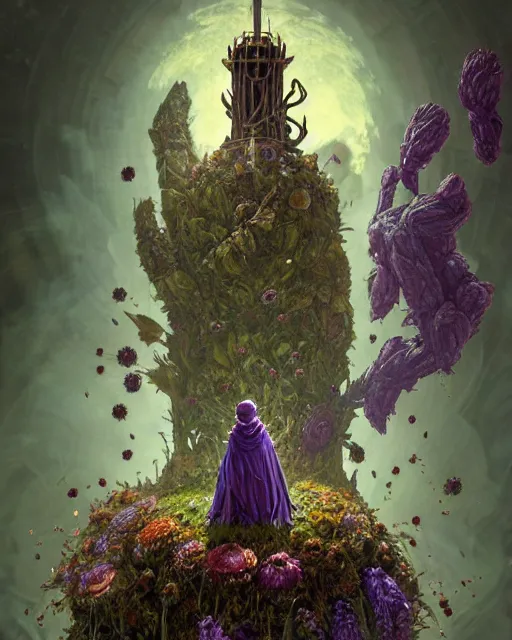 Image similar to the platonic ideal of flowers, rotting, insects and praying of cletus kasady carnage thanos davinci nazgul wild hunt chtulu mandelbulb howl's moving castle botw bioshock, d & d, fantasy, ego death, decay, dmt, psilocybin, concept art by randy vargas and greg rutkowski and ruan jia