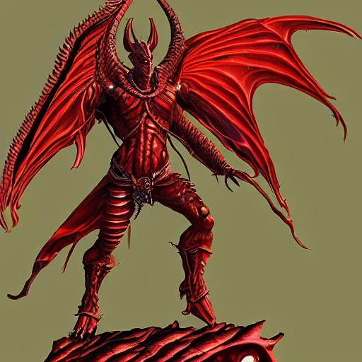 Prompt: am a naranbaatar ganbold, jean giraud, artgerm, man devil in armor made of iron and dragon bones, with hellish big beautiful red devil wings, height detailed body elements, against the background of mountains, ocean, battlefield