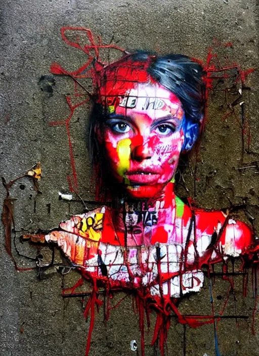 Prompt: a portrait of a pretty sewer punk young lady by artur bordalo