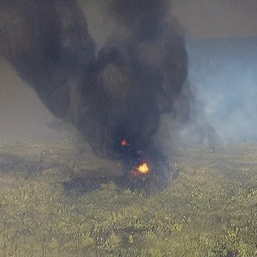 Image similar to still photo of the smoke monster from the television show called lost hovering above a crashed airplane. realistic, highly detailed, 8 k, cinematic