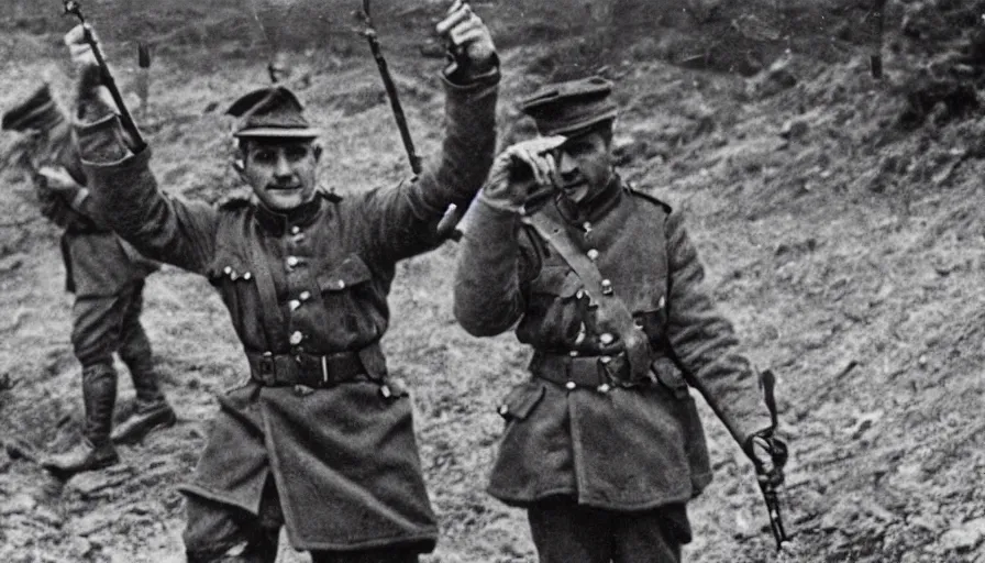 Image similar to french officer dabbing during the battle of verdun ( 1 9 1 6 ), historical photograph, highly detailed