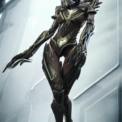 Image similar to beautiful intricate fanart of valkyr female warframe, stunning elegant pose, well designed, high quality, artstation, deviantart, octane render