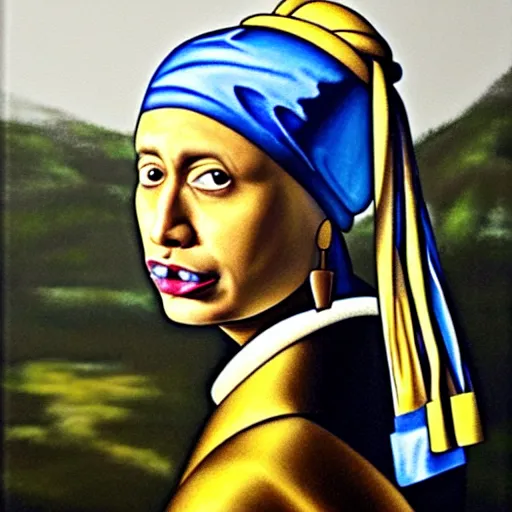 Image similar to painting of Dwayne Johnson with the pearl earring