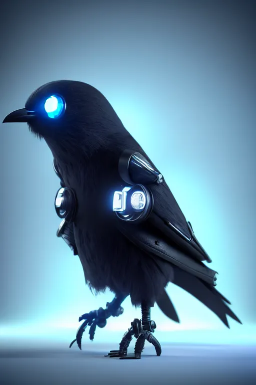 Image similar to high quality 3 d render very cute cyborg crow! incorporated speakers!, cyberpunk highly detailed, unreal engine cinematic smooth, in the style of blade runner & detective pikachu, hannah yata charlie immer, moody light, low angle, uhd 8 k, sharp focus