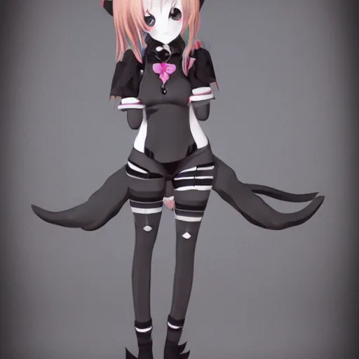 Image similar to cute fumo plush bunny girl, floppy ears, gothic maiden, alert, furry anime, tattered angel, vray