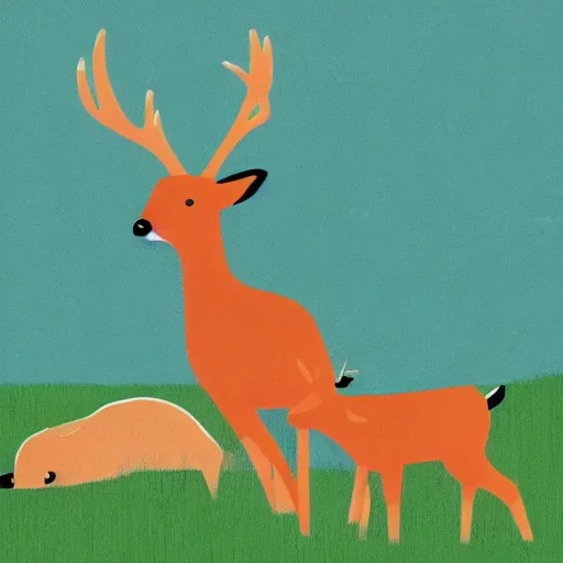 Prompt: deer playing guitar in the style of tatsuro kiuchi