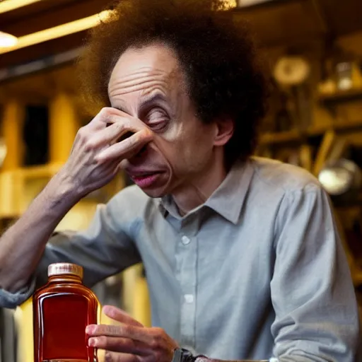 Image similar to Malcolm Gladwell sniffing from a jar with smell lines coming from it