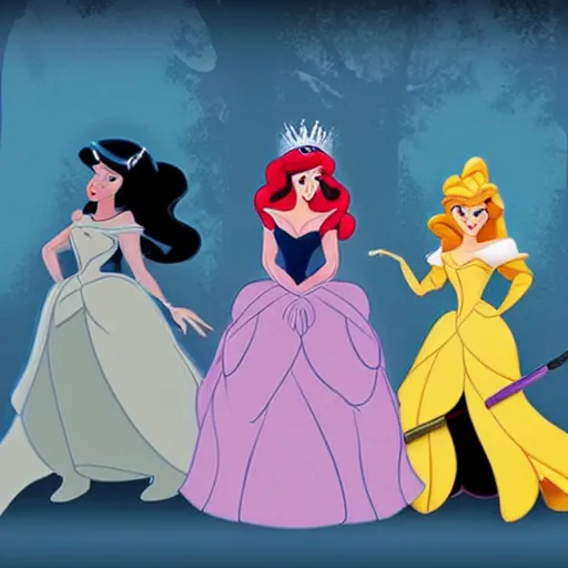 Image similar to disney princesses in a metal band