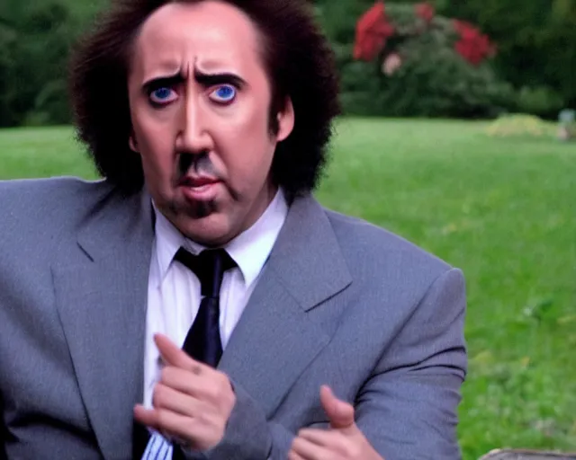 Prompt: nicolas cage cameo in the it crowd ( 2 0 0 6 ), channel 4, episode still, 4 8 0 p