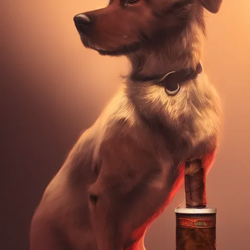 Image similar to a dog wearing smoking a cigar, dramatic lighting, cinematic, establishing shot, extremly high detail, photorealistic, cinematic lighting, concept art, artstation, style by greg rutkowsky