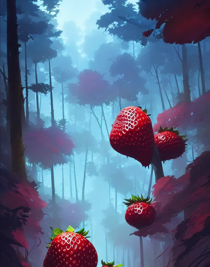 Image similar to Dark forest large strawberries, behance hd by Jesper Ejsing, by RHADS, Makoto Shinkai and Lois van baarle, ilya kuvshinov, rossdraws global illumination