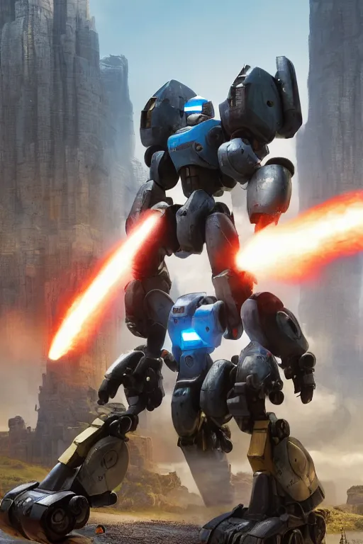 Image similar to mechwarrior 5 : mercenaries mech megaman transformer robot boss tank engine game octane render, 4 k, hd 2 0 2 2 3 d cgi rtx hdr style chrome reflexion glow fanart, global illumination ray tracing hdr fanart arstation by ian pesty pixar and disney unreal zbrush central hardmesh