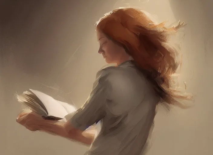 Image similar to a girl reading a book, her hair flowing down, in the style of craig mullins