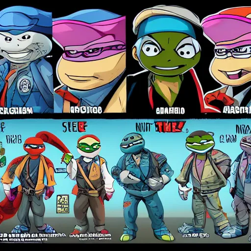 Image similar to new character sheets of new yokai characters in the style of and for the 2018 rise of the teenage mutant ninja turtles reboot on nickelodeon by the lead artist Andy suriano