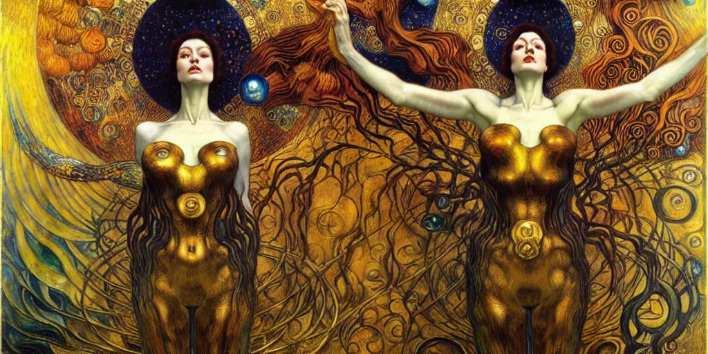 Image similar to Divine Chaos Engine by Karol Bak, Jean Delville, William Blake, Gustav Klimt, and Vincent Van Gogh, symbolist, visionary