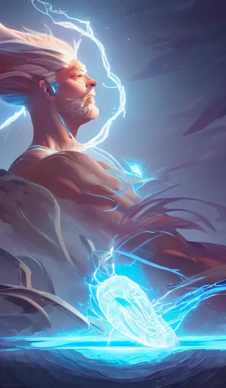 Image similar to the god zeus, lightning, action, epic, close up, sharp focus, digital art, concept art, dynamic lighting, character design by anna dittman, and rossdraws, environment design by jessica rossier