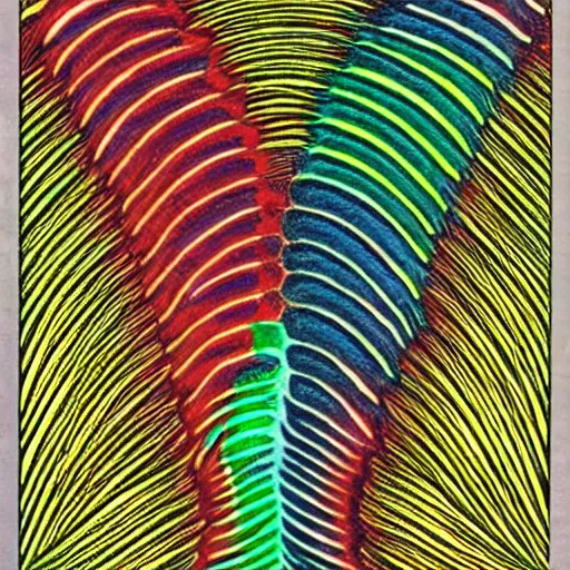 Image similar to nematodes, microscopy, microscope, Alex Grey, science, scientific, journal, vintage, colorful