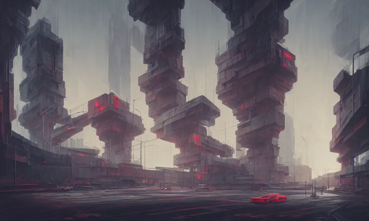 Prompt: brutalist architecture, colorful neon lighting, raphael lacoste, eddie mendoza, alex ross, concept art, matte painting, highly detailed, rule of thirds, dynamic lighting, cinematic, detailed, denoised, centered