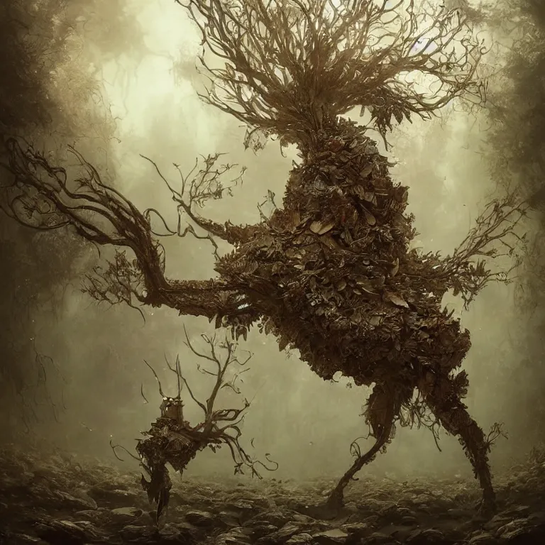 Prompt: lomography shot of a realistic cataphract tree made of leaves, headdress, depth of field, underwater, dusty old ferrotype, dramatic light, dystopian environment, intricate, highly detailed, artstation, sharp focus, artgerm, tomasz alen kopera, peter mohrbacher, donato giancola, boris vallejo