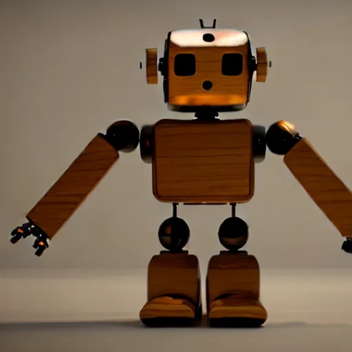 Image similar to a cute little robot consists of wood. super realistic 8 k render of a elegant, cinematic composition