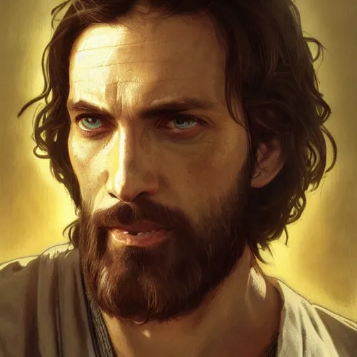 Prompt: portrait of Jesus as a psychotic murderer, bloody, intricate, headshot, highly detailed, digital painting, artstation, concept art, sharp focus, illustration, art by artgerm and greg rutkowski and alphonse mucha