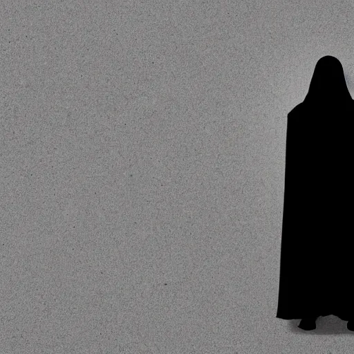 Image similar to a figure shadowed in a cloak with a giant handgun sticking out