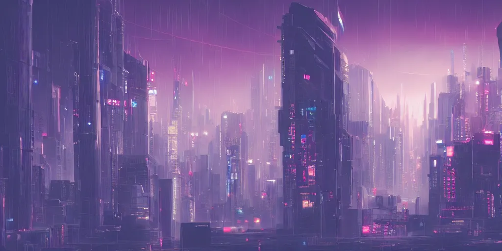 Prompt: city in the style of cyberpunk, singular gigantic building focus, space sky, anime illustration, rain