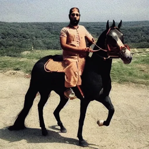 Prompt: jenjis khan conquering the world on his horse