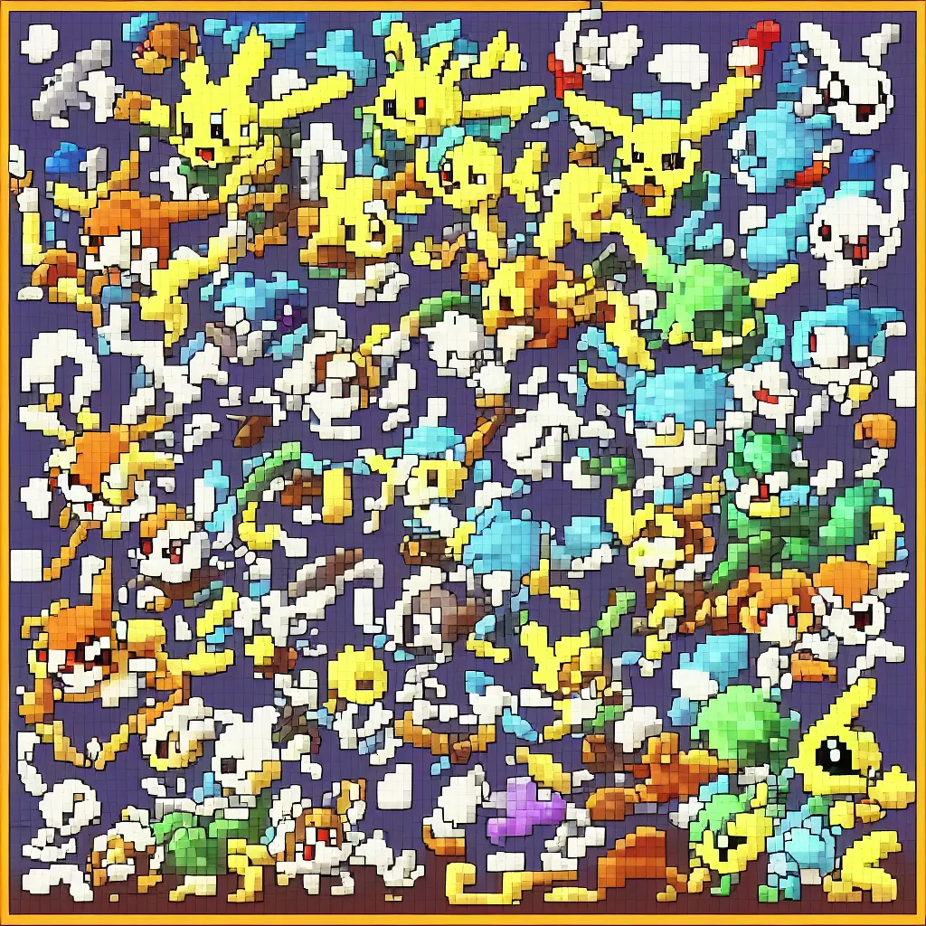 Prompt: pokemon db, pokemon monster inspired by ragnarok online, 1 2 8 bit, 1 0 0 0 x 1 0 0 0 pixel art, 4 k, super detailed, nintendo game, pixelart, high quality, no blur, sharp geometrical squares, concept pixelart