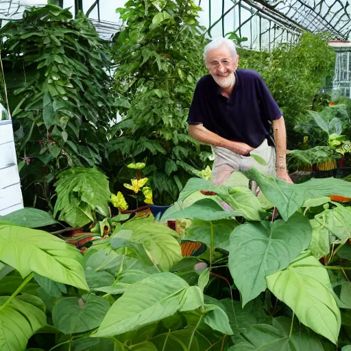Image similar to older, tall, male falling from a greenhouse with a bulging knee