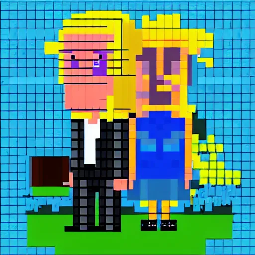 Prompt: kim wexler and saul goodman, pixel art, trending on artstation, high quality