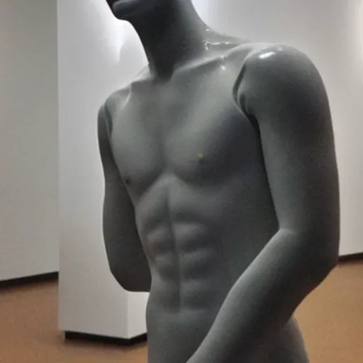 Image similar to “ a realistic detailed photo of a guy who is an attractive humanoid who is half robot and half humanoid, who is a male android, actor liam hemsworth, shiny skin, posing like a statue, blank stare, at the museum, on display ”