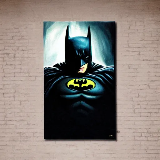 Image similar to Painting of a batman dark knight by Christopher Nolan oil painting