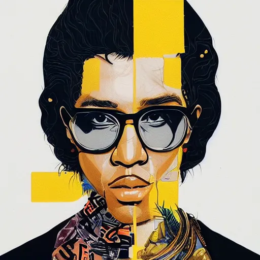 Prompt: Young Thug x YSL profile picture by Sachin Teng, asymmetrical, Organic Painting ,geometric shapes, hard edges, Black and Gold, energetic, graffiti, street art:2 by Sachin Teng:4