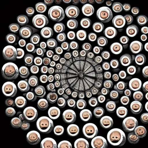 Image similar to a wheel covered in eyes