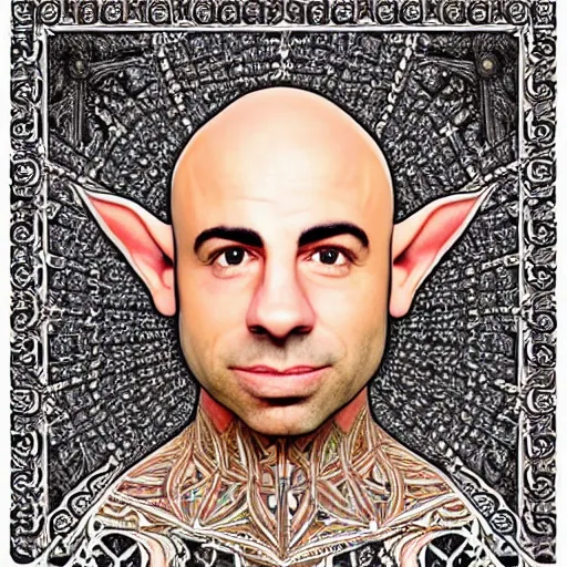 Prompt: elf that looks like joe rogan, symmetrical, full body image, accurate image, highly ornate intricate details, very sharp photo,
